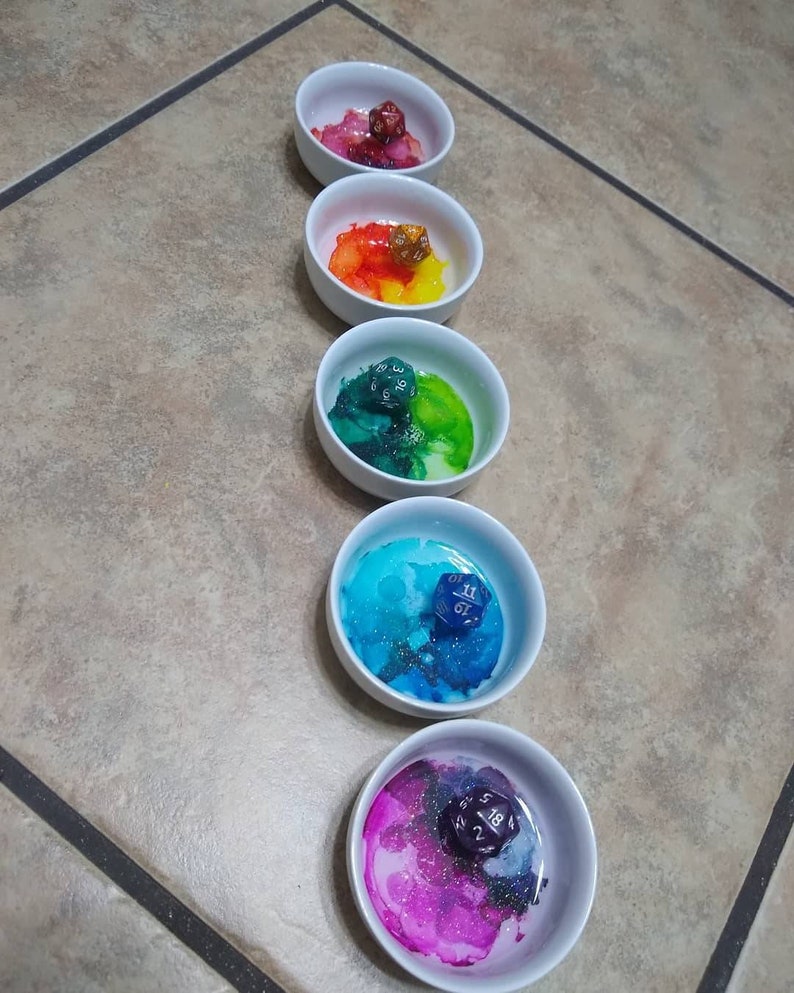 Alcohol Ink and Resin Ceramic Dice Jail D/&D Jewelry Bowl Ring Bowl