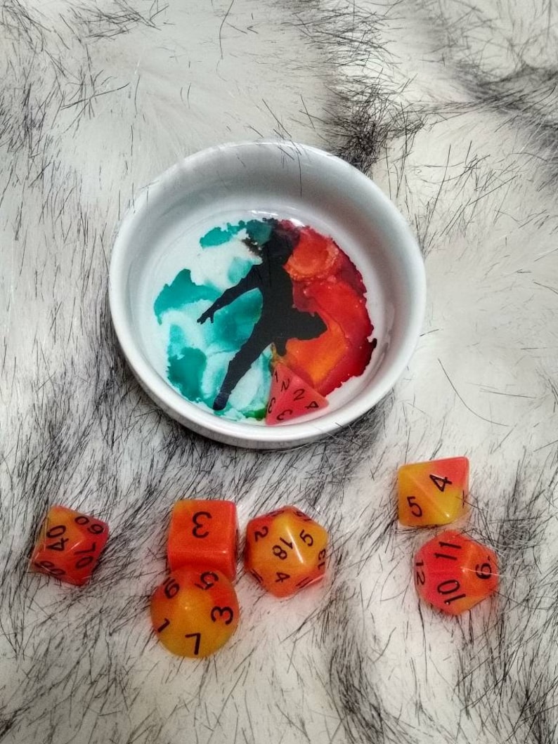 Alcohol Ink and Resin Ceramic Dice Jail D/&D Jewelry Bowl Ring Bowl