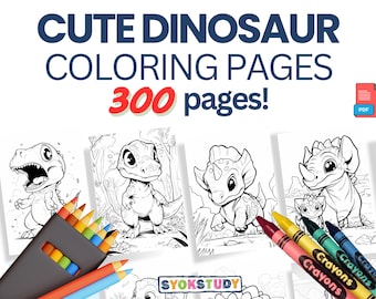 Cute Dinosaur Coloring Book for Kids | Printable PDF | Colouring - 300 ...