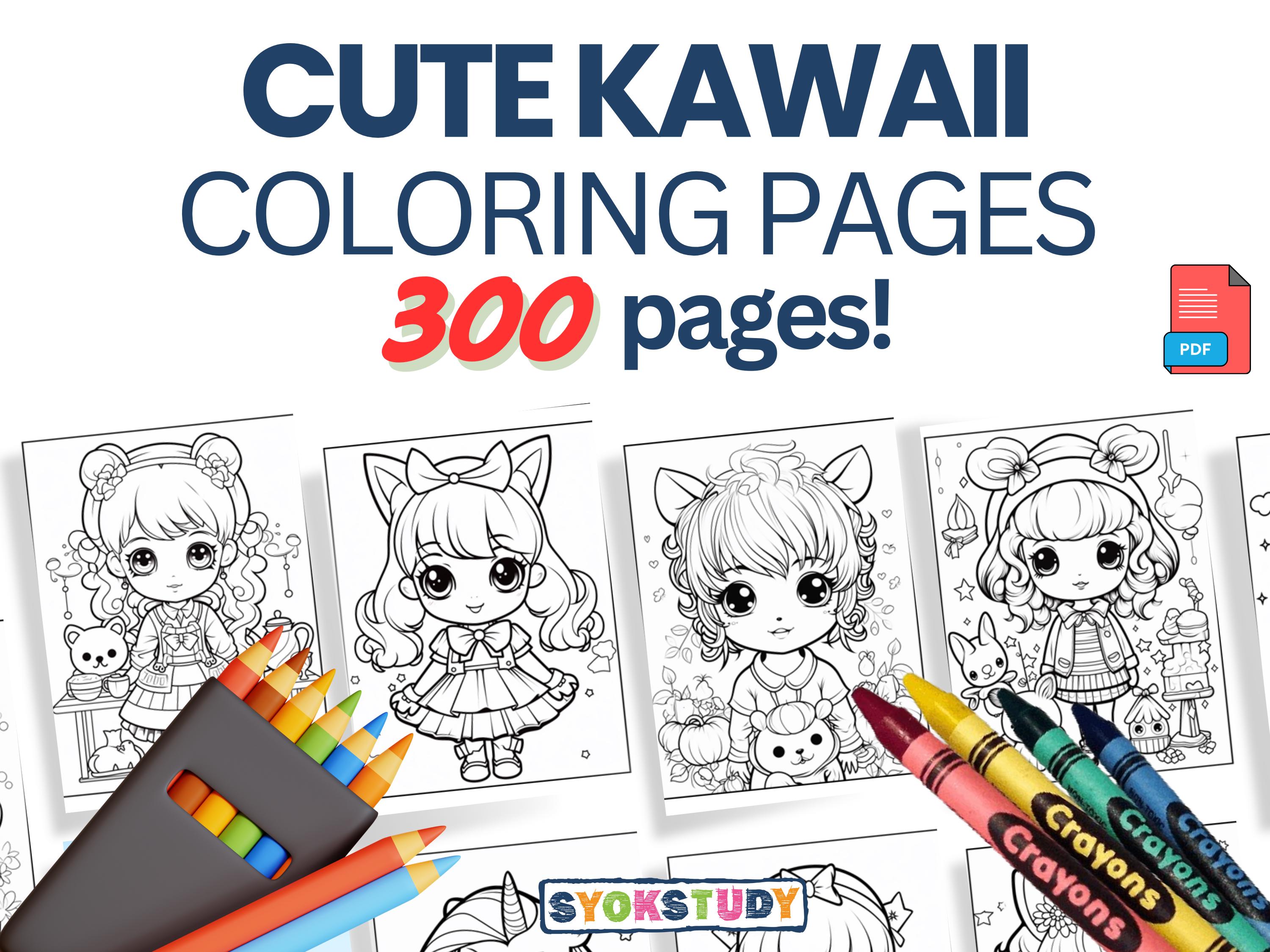 Cute Kawaii Coloring Book for Kids | Printable PDF | Colouring - 300 ...
