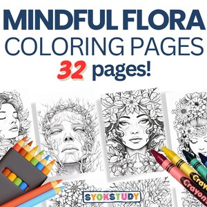 Libro da colorare Mindful Flora per bambini e adulti / Colorazione - 32 pagine