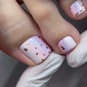 Pink Toe Nail Wraps, Pedicure Nail Stickers with Gold Dots, Elegant Ombre Toenail Art, DIY Pedicure Decals, Wedding Nail Wraps