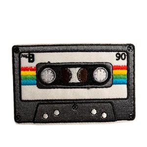 Patch Aufnäher 90er Kassette, Retro 90s Music Bügelpatch zum Aufnähen oder Aufbügeln, Vintage Aufnäher für Jacke Tasche Streetwear DIY