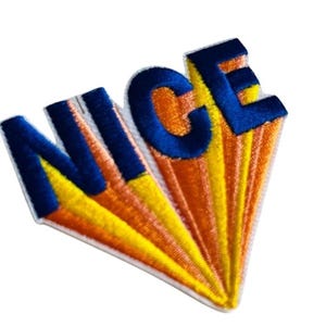 Patch Aufnäher Nice Bügelbild blau orange Kompliment