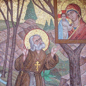 Orthodox Mosaic of St Seraphim of Sarov | Handmade Mounted Icon