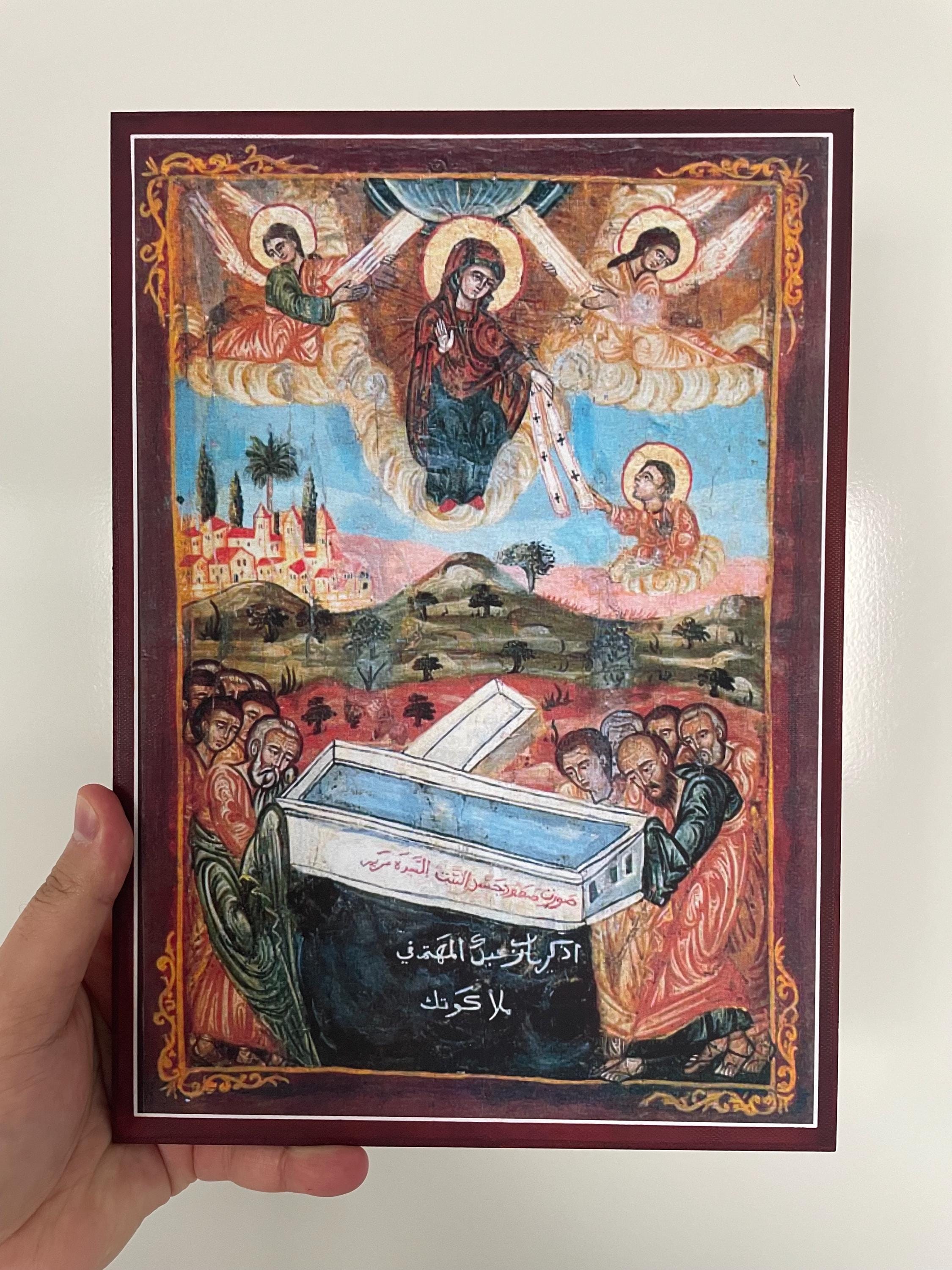 Handmade Coptic Icon: Dormition of Virgin Mary, 19th Century