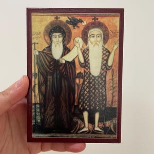 Handmade Coptic Icon: St Anthony & St Paul Orthodox Art