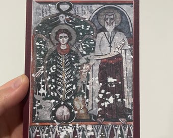 Handgemaakt orthodox icoon van St. Macarius: houten paneel in koptische stijl