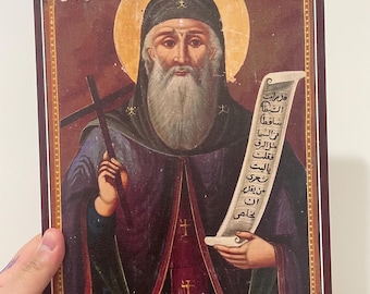 Handgemaakt icoon van Sint-Antonius de Grote | Koptisch-orthodoxe kunst