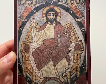 Affresco copto di Cristo Pantocratore, XIII secolo / Stampa di icona ortodossa fatta a mano