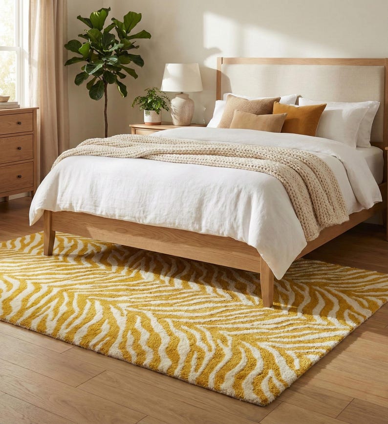 Draped Rug Images Hand-tufted Zebra Rug in Mustard & Ivory | Minimalist Animal Print Area ...