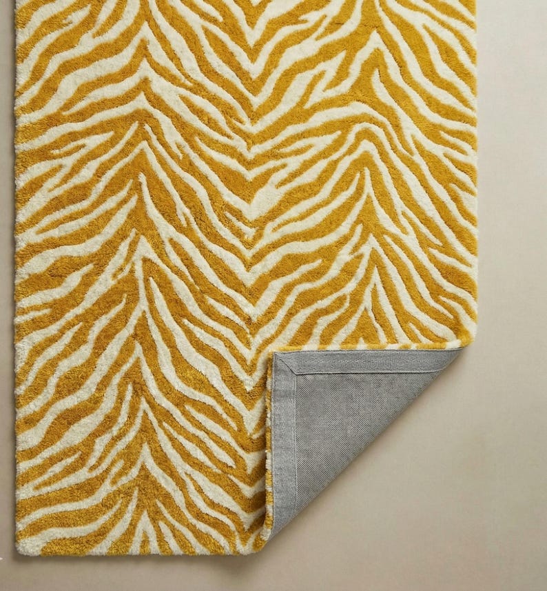 Hand-tufted Zebra Rug in Mustard & Ivory | Minimalist Animal Print Area ...