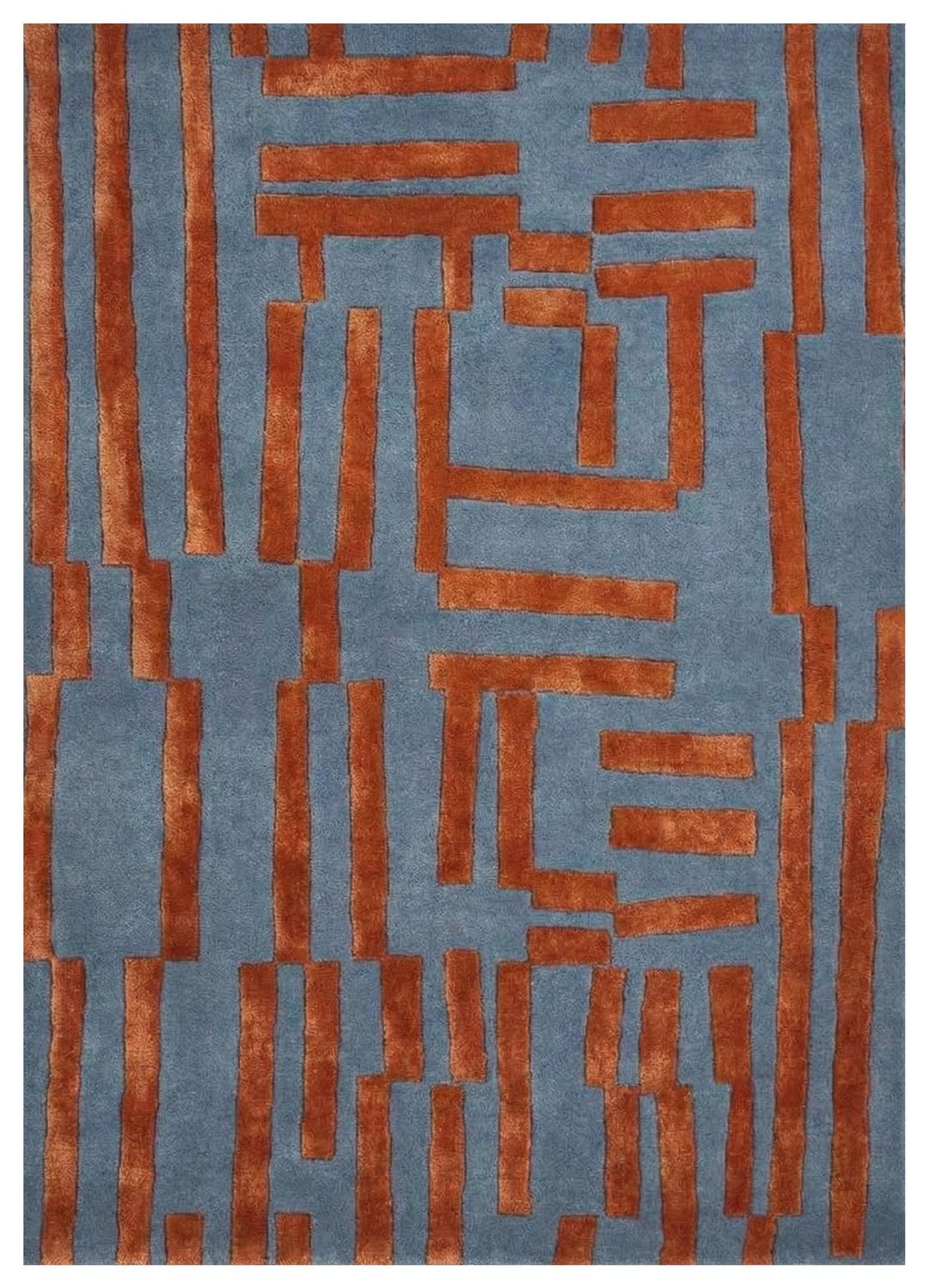 Rust Blue Rug Geometric Pattern Hand-tufted New Zealand Wool Rug – Rust & Slate Blue Geometric Carpet ...