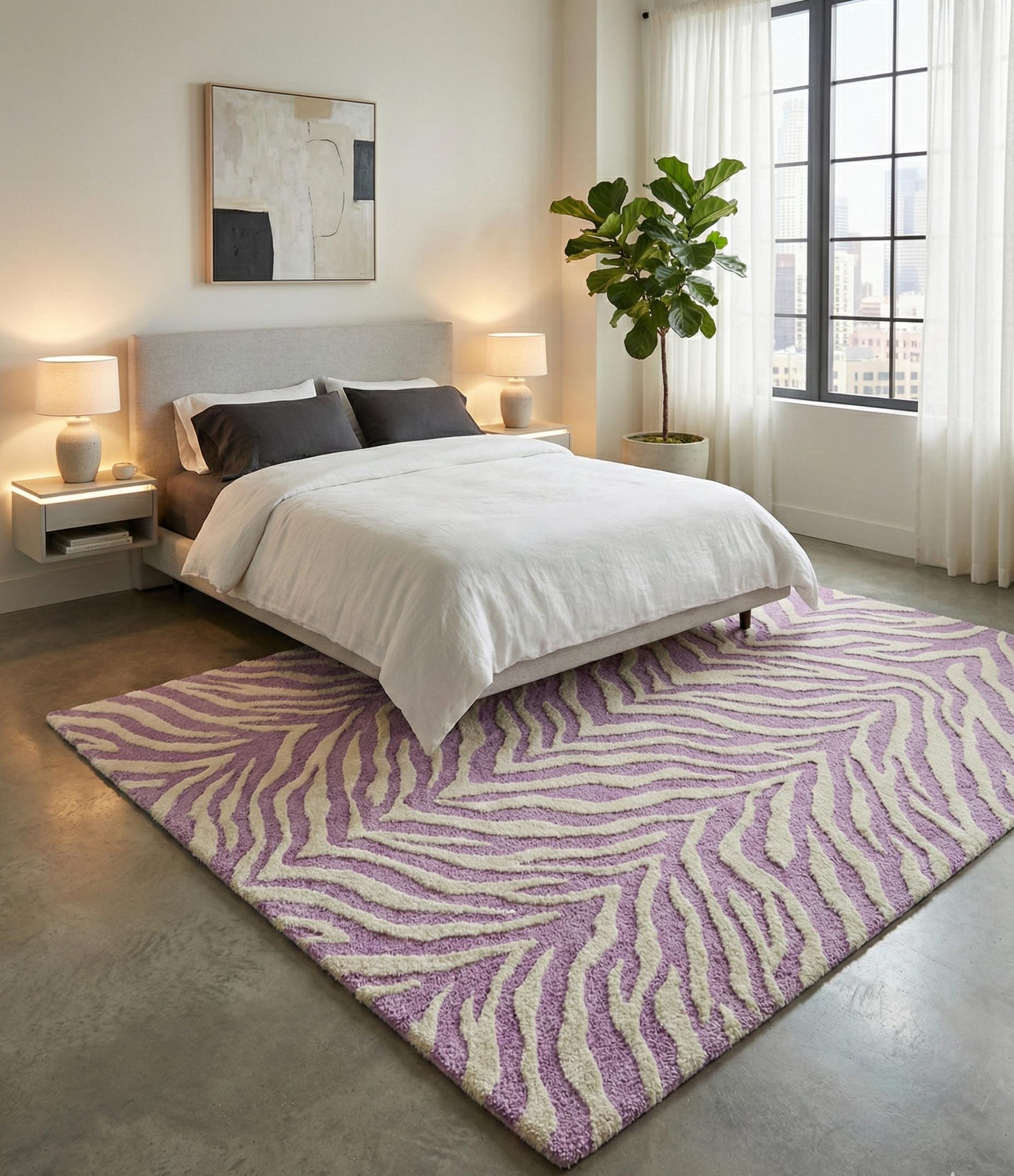 Hand-tufted Zebra Rug | Lilac & White Animal Print Carpet - Etsy