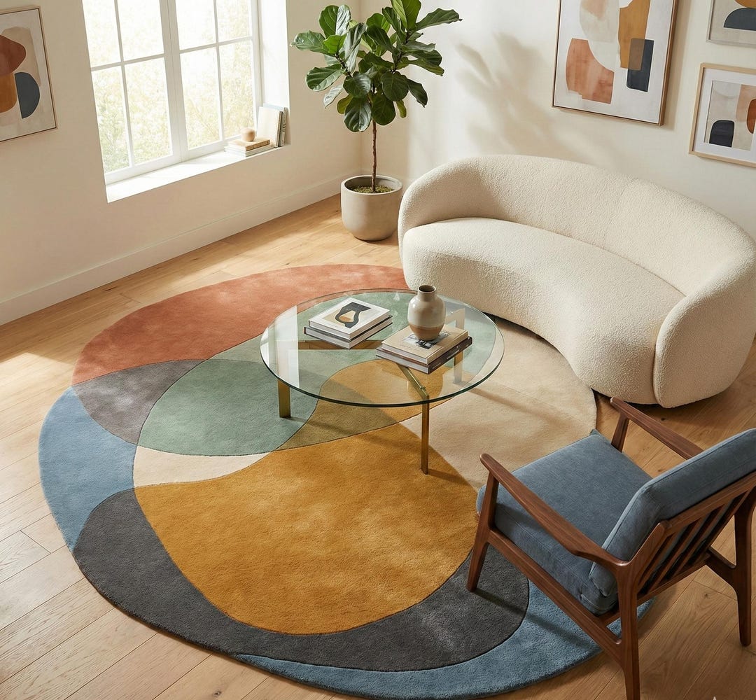 Handtufted Abstract Wool Rug, Earthy Shapes, Modernist Decor - Etsy
