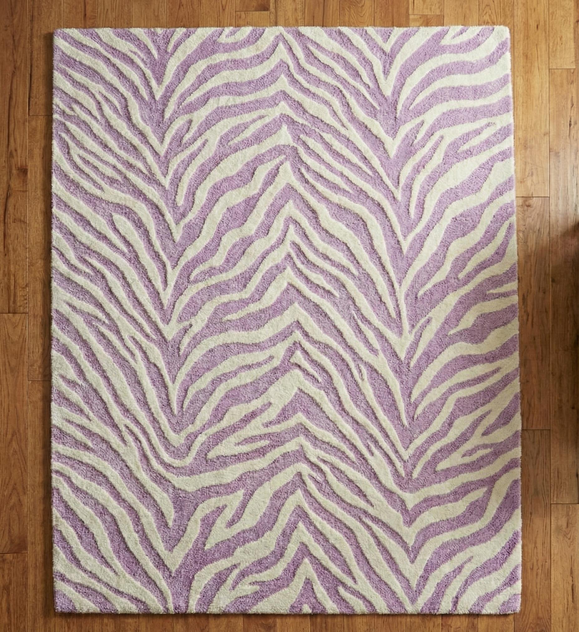 Hand-tufted Zebra Rug | Lilac & White Animal Print Carpet - Etsy