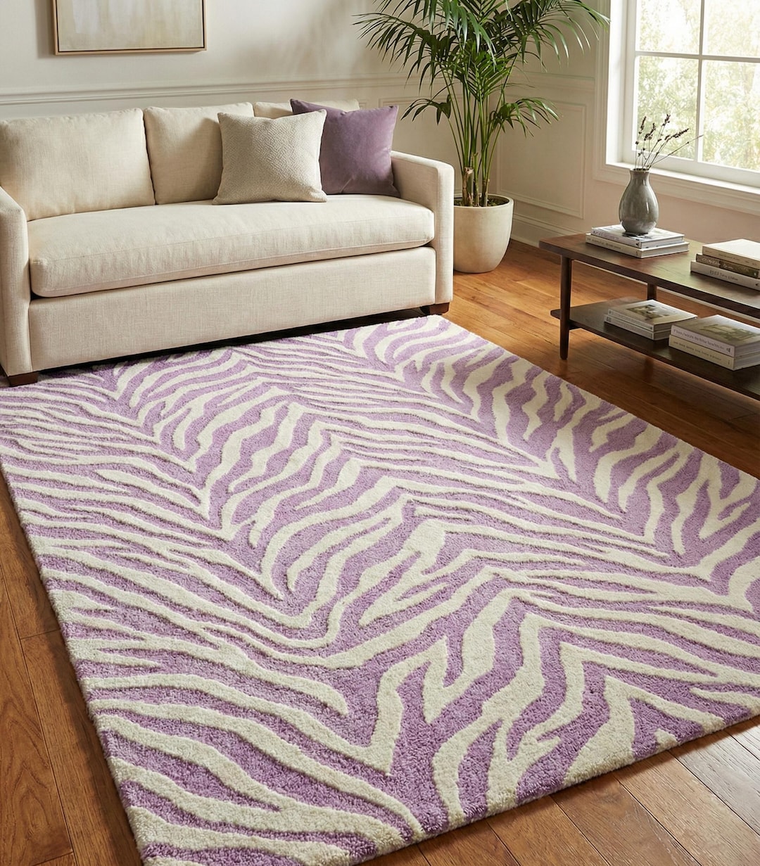 Hand-tufted Zebra Rug | Lilac & White Animal Print Carpet - Etsy