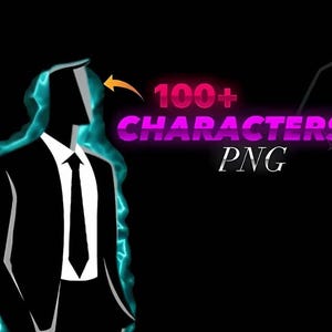 May include: A digital illustration of a man in a suit with a blue and white energy effect around him. The text "100+ CHARACTERS PNG" is in pink and white.