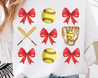 Softball Coquette PNG: Rote Bögen, Girly Design (Digital Design)