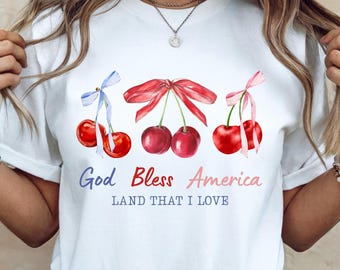 America Cherries PNG, Cherry Bow Png, Trendy July 4th PNG, 4th of july Woman png, God bless America png, Cherries and bows digital design
