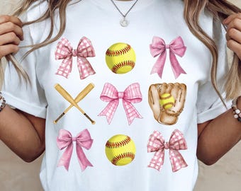 Softball coquette, Pink bows png, Girly softball with bow, Preppy Softball collage, Watercolor softball png sublimation,Digital design