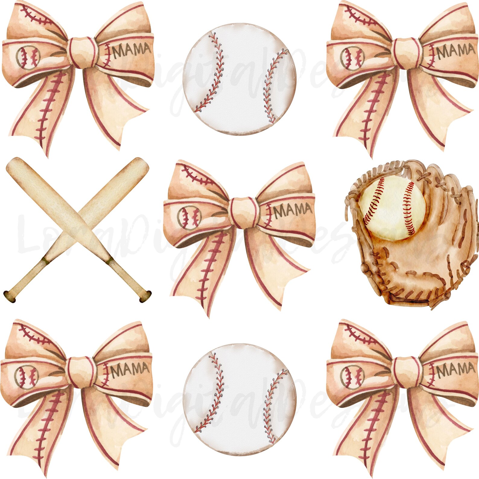 Baseball Coquette PNG: Striped Watercolor Ribbon (digital Download) - Etsy
