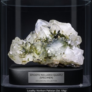 Aglomerado de quartzo com epidoto verde sobre albita – Espécime mineral