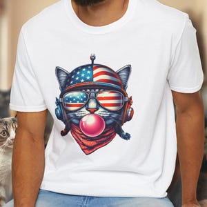 Patriotic Cat 4th of July T-Shirt: USA Pride Sunglasses Design