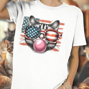 Patriotic Cat 4th of July T-Shirt: American Flag Sunglasses
