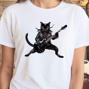 Black Cat Guitarist T-Shirt: Rocker Rockstar Music Lover Tee