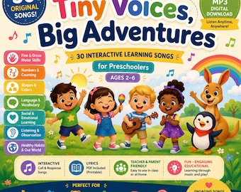 Interaktive Lernlieder für Vorschulkinder, 30 Lieder für Kinder von 2-6 Jahren (Digitaler Download)