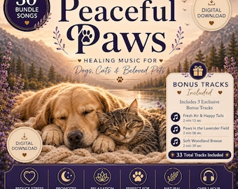 Heilende Musik für Hunde-Katzen-Bündel, beruhigende Instrumental-Friedliche Pfoten-Haustier-Musik, entspannende Musik für Hunde und Katzen (digitaler Download)