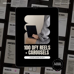 100 DFY Reels + Karusselle für Instagram-Wachstum, gebrauchsfertige Hooks, Beschriftungen & Profi-Tipps für Engagement, bearbeitbare Canva-Vorlage, MRR PLR