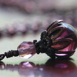 Vintage Style Purple Czech Glass and Antiqued Copper Necklace image 1