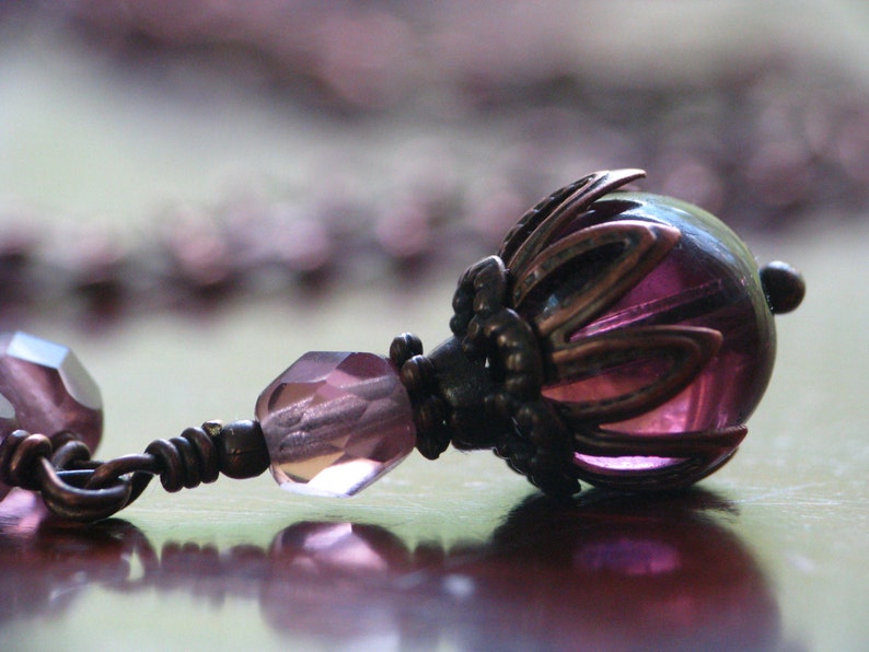 Vintage Style Purple Czech Glass and Antiqued Copper Necklace image 1