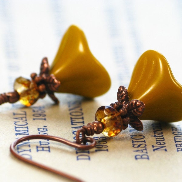 Summer Goldenrod Earrings - Czech Glass Flowers and Antiqued Copper