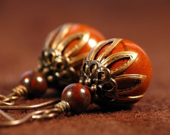 Desert Dreams - Vintage Style Earrings with Red Jasper and Antiqued Copper