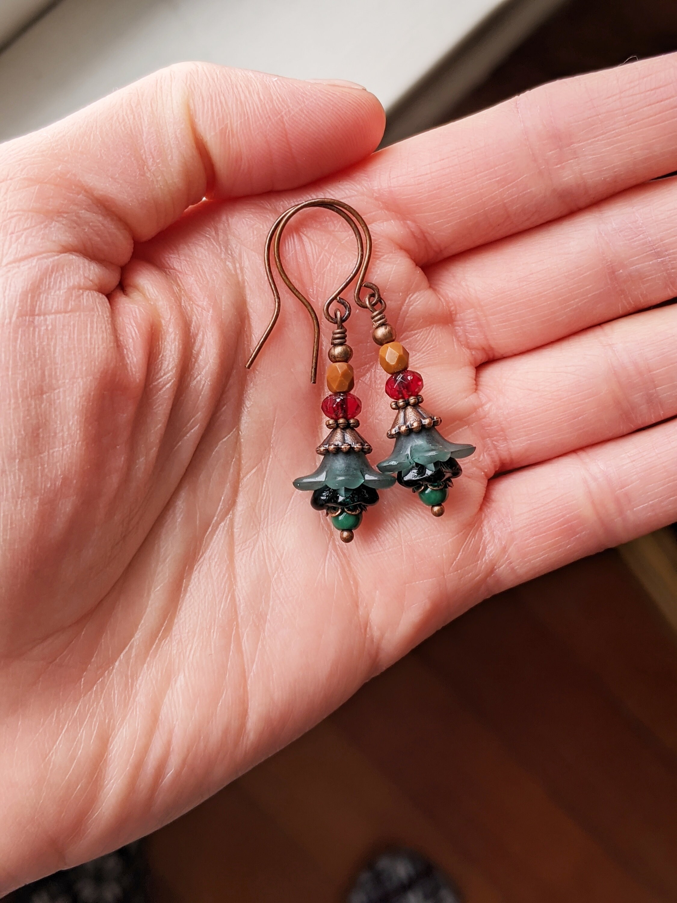 Spices Earrings Boho Lucite Flower Earrings in Antiqued Etsy