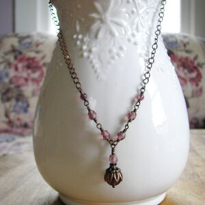 Vintage Style Purple Czech Glass and Antiqued Copper Necklace zdjęcie 4