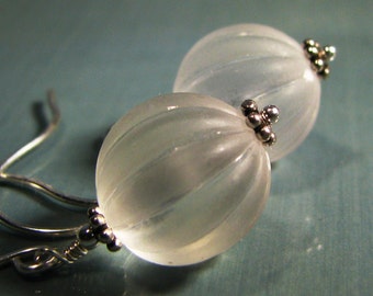 Ethereal Earrings - Clear Melon Globe Earrings - Lightweight Vintage Lucite and Solid Sterling Silver