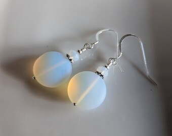 Enchantment Earrings - Shimmering White Opalite Dangle Earrings in Silver