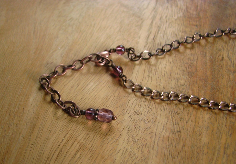 Vintage Style Purple Czech Glass and Antiqued Copper Necklace image 3