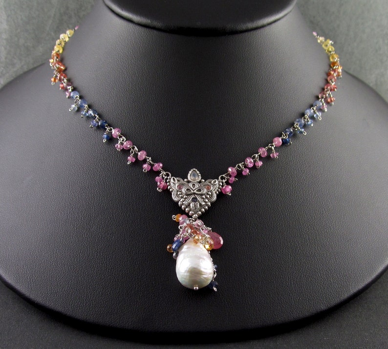 Rainbow Sapphire Necklace Handmade Recycled Fine Silver and - Etsy