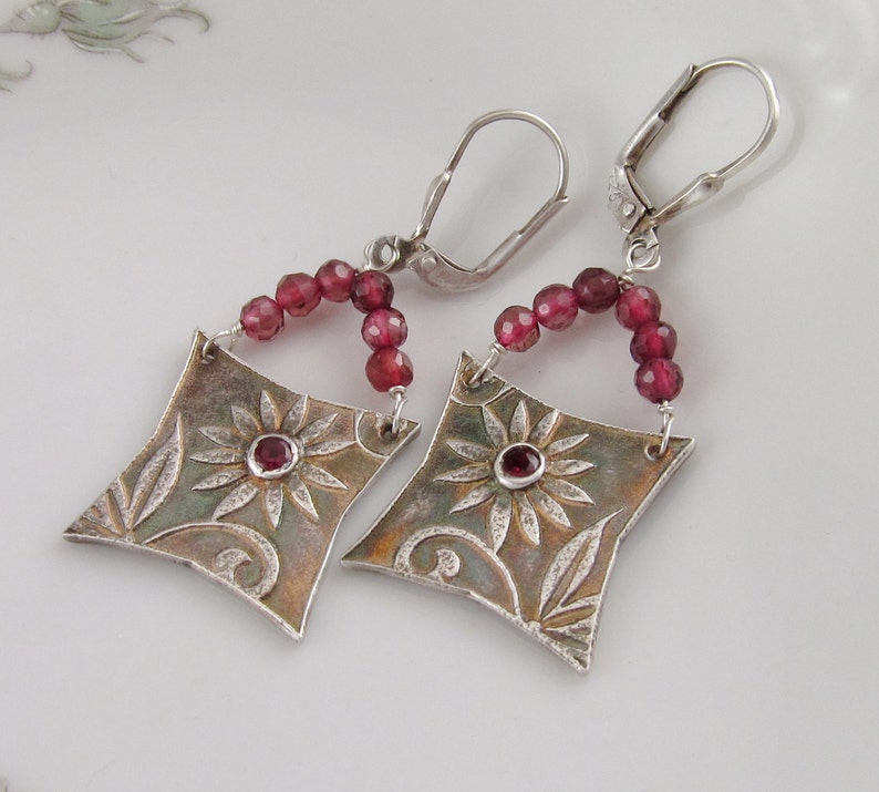 purse earrings handmade recycled fine silver floral Etsy