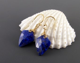 Lapis earrings, handmade 14k gold filled gemstone earrings