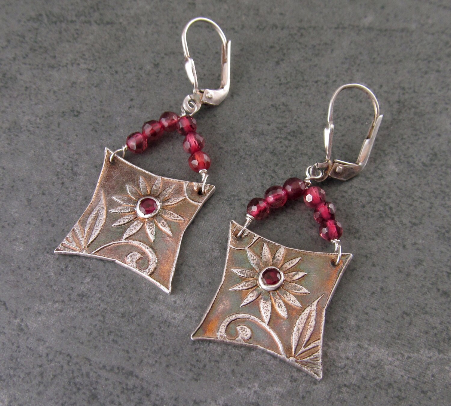 purse earrings handmade recycled fine silver floral Etsy