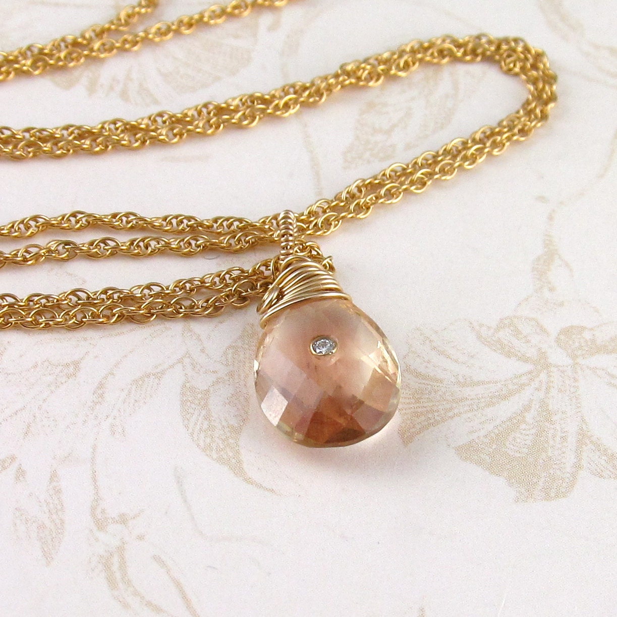 Oregon Sunstone & Diamond Necklace14k Gold Filled Necklace Etsy