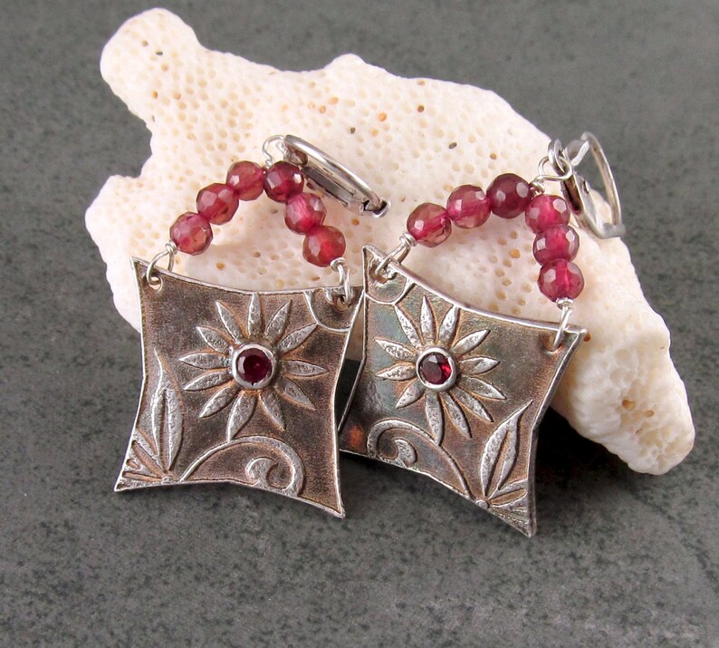 purse earrings handmade recycled fine silver floral Etsy