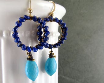 Lapis earrings, handmade mixed metal, turquoise earrings-OOAK