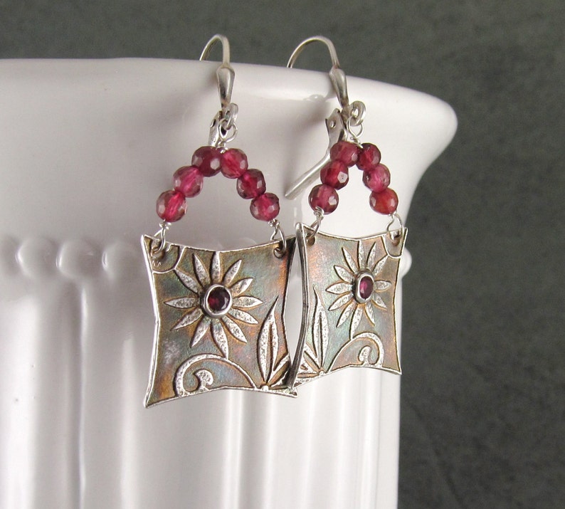 purse earrings handmade recycled fine silver floral Etsy